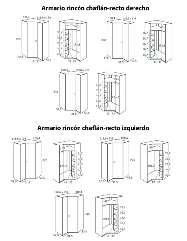 Armario juvenil rincón chaflán recto