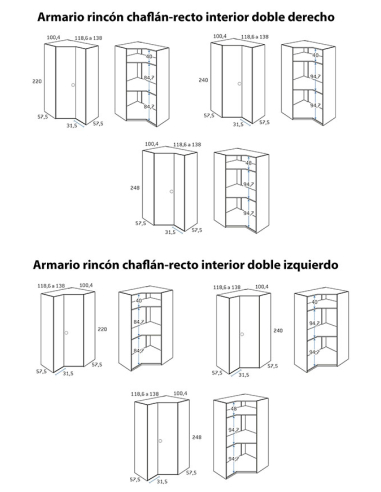 Armario juvenil rincón chaflán recto...