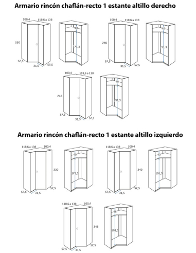 Armario juvenil rincón chaflán recto...