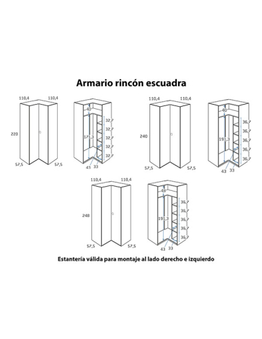 Armario juvenil rincón escuadra