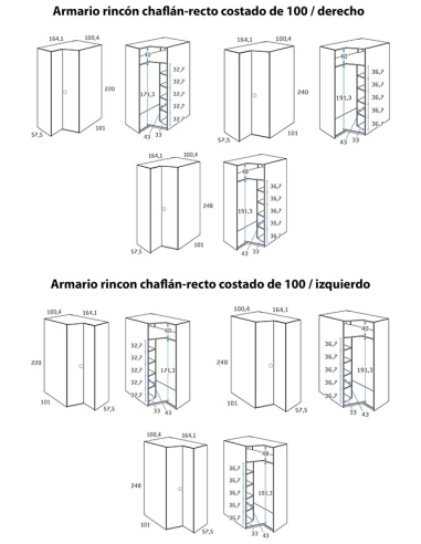 Armario juvenil rincón chaflán recto...