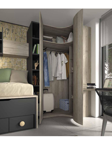 Armario juvenil rincón curvo-recto...