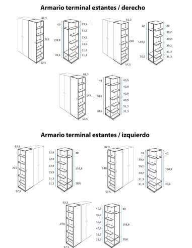 Armario juvenil terminal con estantes