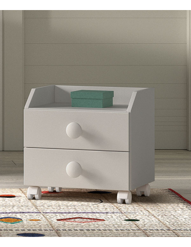 Mesita chaflán de 2 cajones ruedas Mesita chaflán de 2 cajones ruedas