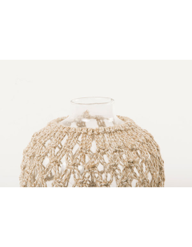 Jarrón decorativo vidrio con macramé