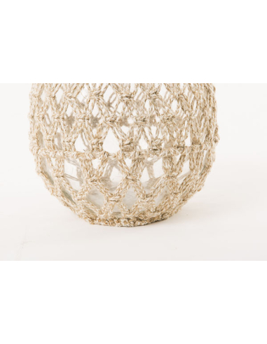 Jarrón decorativo vidrio con macramé