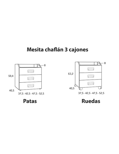 Mesita chaflán 3 cajones ruedas