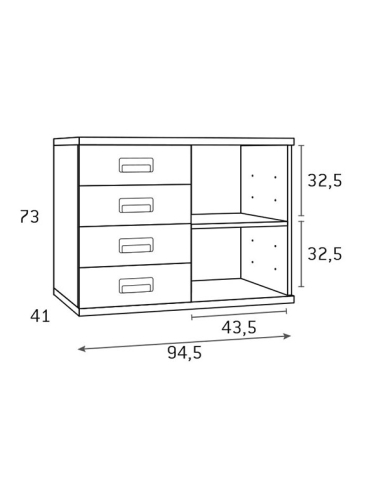 Módulo auxiliar cuatro cajones y estante