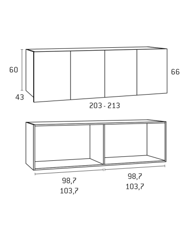 Puente puertas sin tirador 60 cm alto