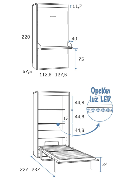 CAMA ABATIBLE VERTICAL INDIVIDUAL DE 90 Ó 105 FONDO 36 cm - Tocamadera