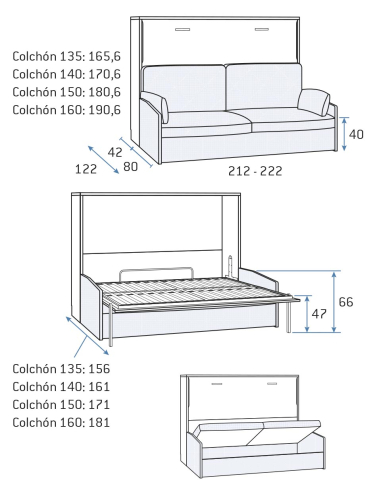 Cama abatible horizontal con sofá...