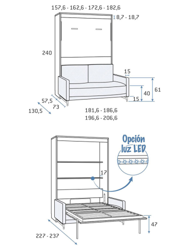 Cama abatible vertical con sofá combi... Cama abatible vertical con sofá combi...