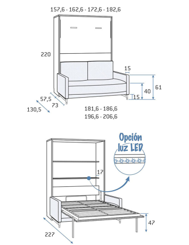 Cama abatible vertical con sofá combi... Cama abatible vertical con sofá combi...
