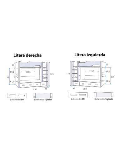 Cama literal bicolor con 4 contenedores