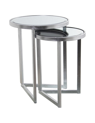 Set 2 mesas auxiliares plateadas con...