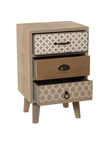 Mesita de noche madera con 3 cajones