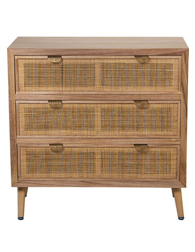 Cómoda madera con 3 cajones ratán...