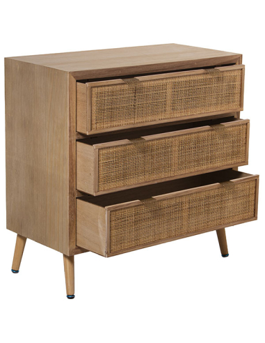 Cómoda madera con 3 cajones ratán...