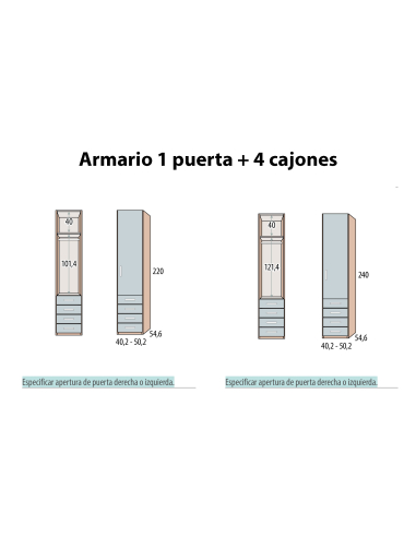 Armario juvenil Win Basic 1 puerta 4...