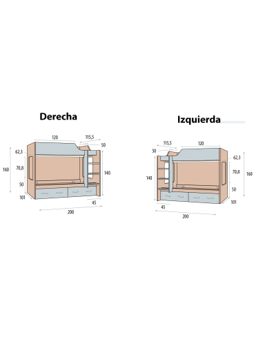 Cama litera Basic 2 cajones con...