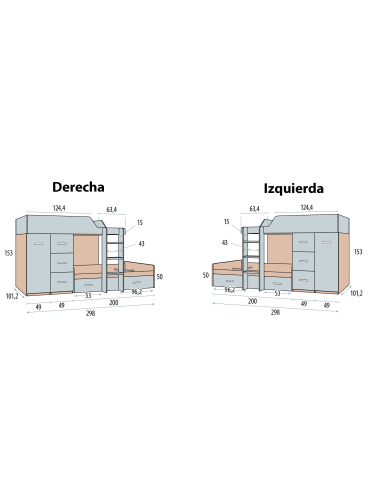 Cama litera block Basic con nido,...