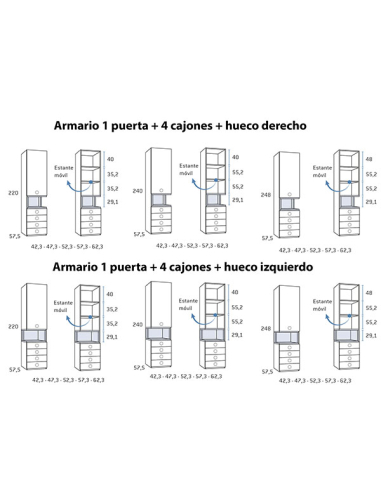 Armario juvenil 1 puerta 4 cajones y... Armario juvenil 1 puerta 4 cajones y...