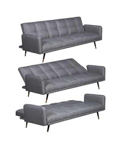 Sofá cama 3 plazas poliéster gris con...