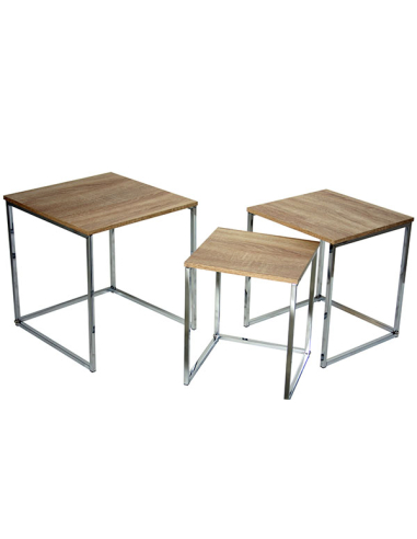 Set 3 mesas auxiliares madera natural...