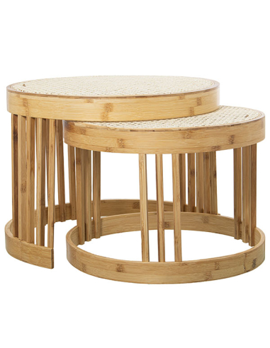 Set 2 mesas auxiliares ratán y bambú