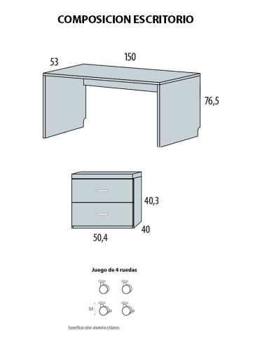 Mesa de estudio con mesita con ruedas...