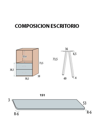 Escritorio Basic con bajo mesa dos...