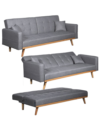 Sofá cama 3 plazas poliéster gris con...