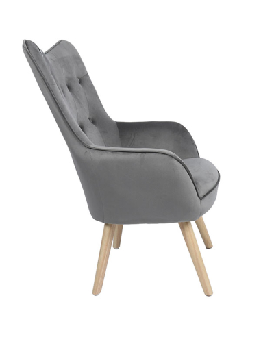 Sillón terciopelo gris patas madera Sillón terciopelo gris patas madera