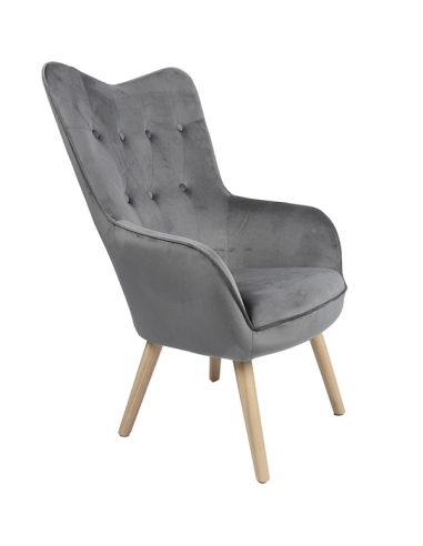 Sillón terciopelo gris patas madera Sillón terciopelo gris patas madera