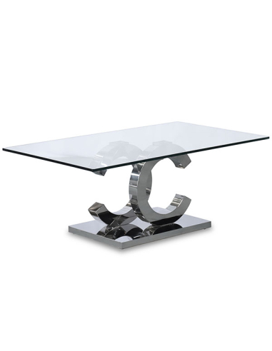 Mesa centro cristal acero brillo