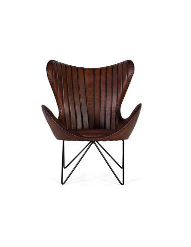 Sillón respaldo alto en cuero marrón