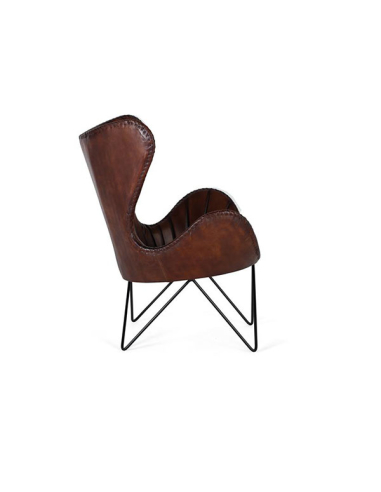 Sillón respaldo alto en cuero marrón