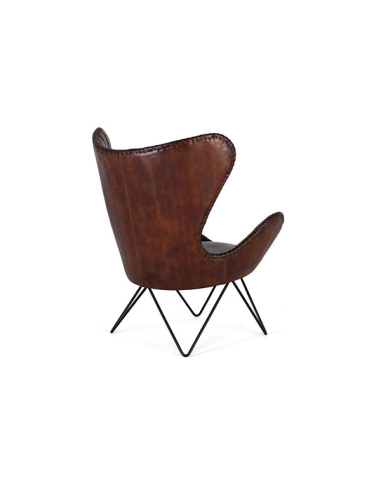 Sillón respaldo alto en cuero marrón