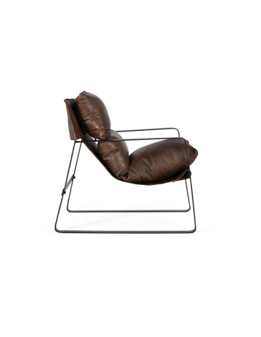 Sillón mullido reclinado cuero marrón