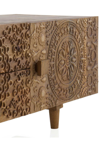 Mueble TV calado madera natural mango