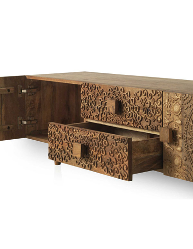 Mueble TV calado madera natural mango