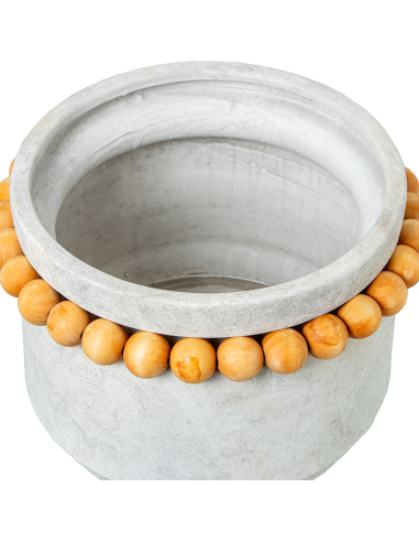 Macetero cerámica 30 cm bolitas madera
