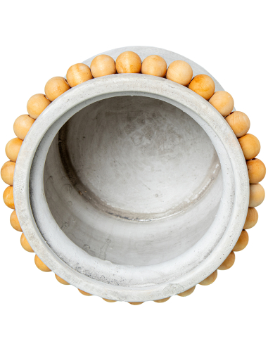 Macetero cerámica 30 cm bolitas madera