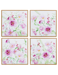 Set 4 cuadros lienzo flores