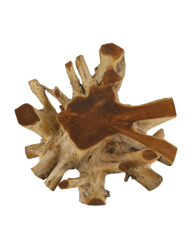 Mesa centro raíz teka blanqueada cristal