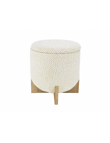 Puff bucle natural con pie madera negra
