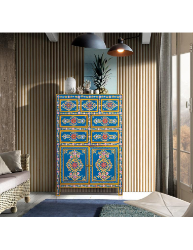 Aparador alto flores azul