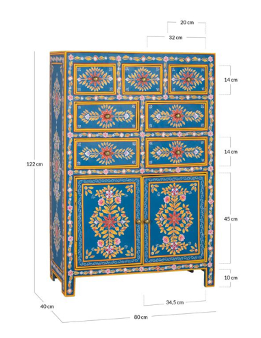 Aparador alto flores azul
