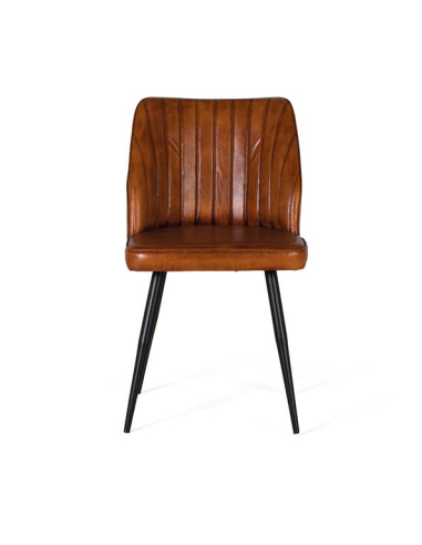Silla de comedor tapizada en piel marrón Silla de comedor tapizada en piel marrón