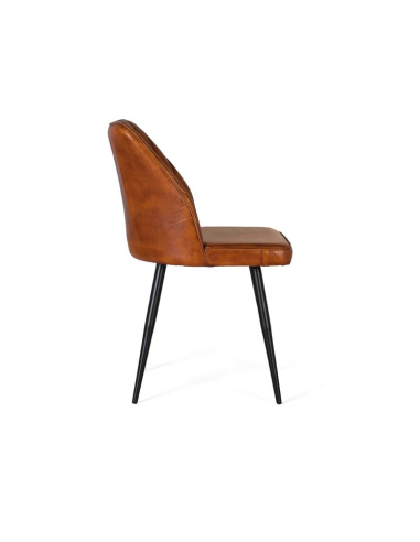Silla de comedor tapizada en piel marrón Silla de comedor tapizada en piel marrón